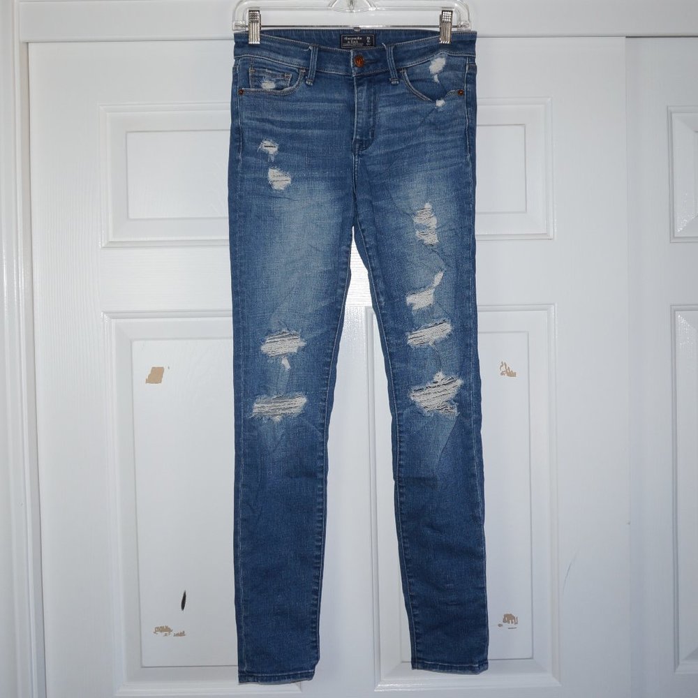 Abercrombie & Fitch Harper Super Skinny Distressed Ripped Juniors Denim Jeans 0